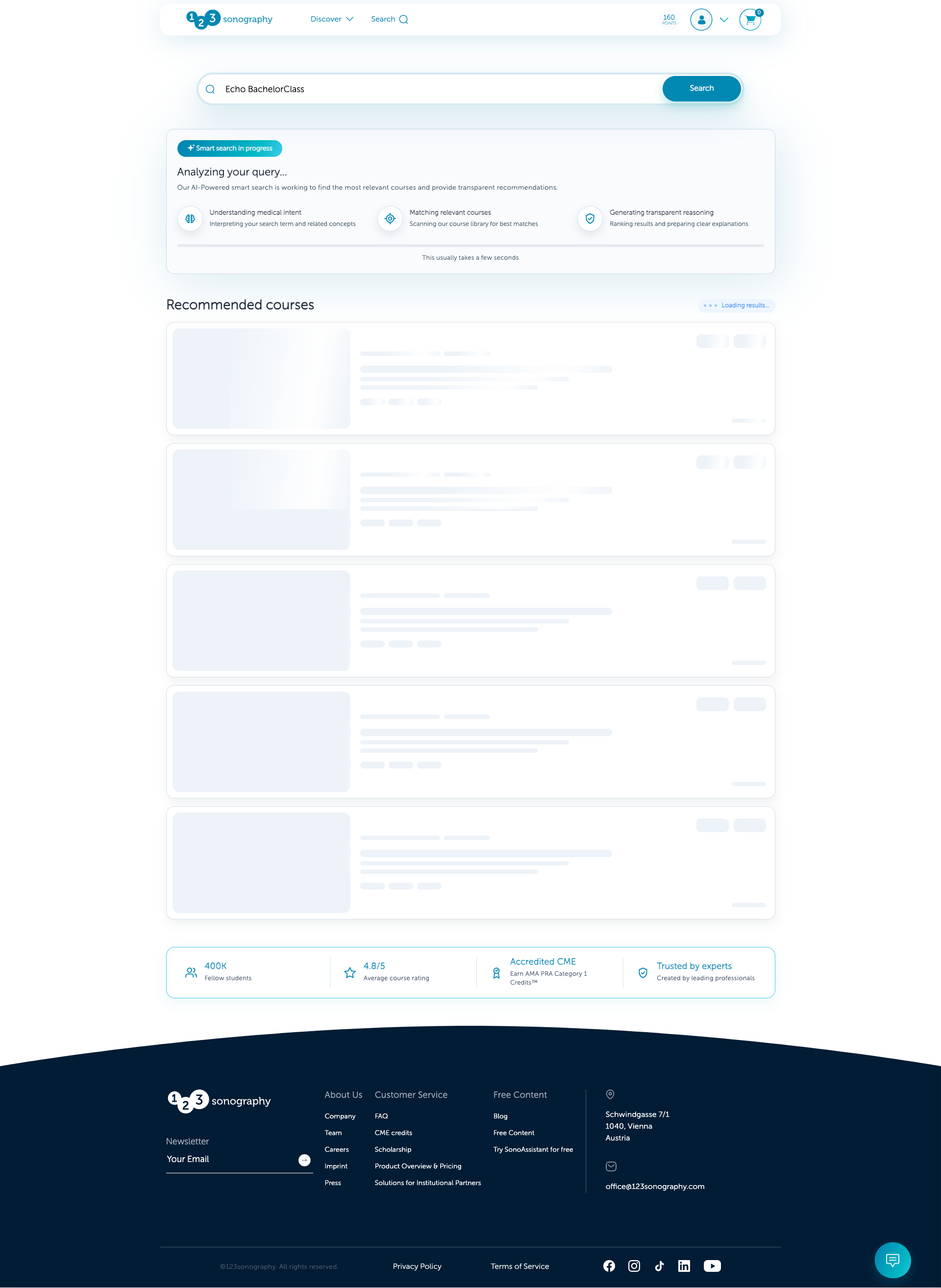 Smart Search loading state with query analysis and course recommendation placeholders