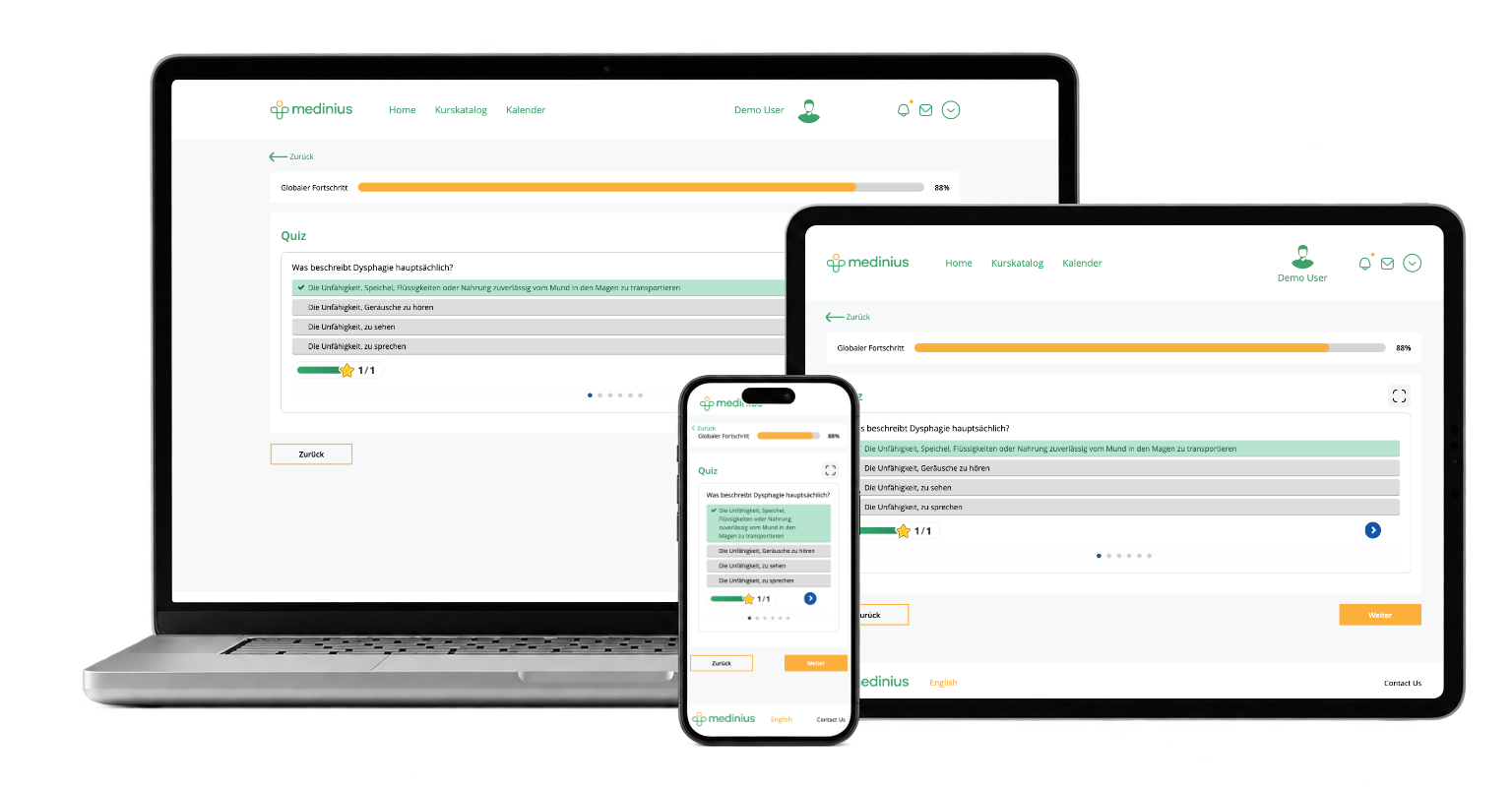 Medinius quiz answer feedback across three devices