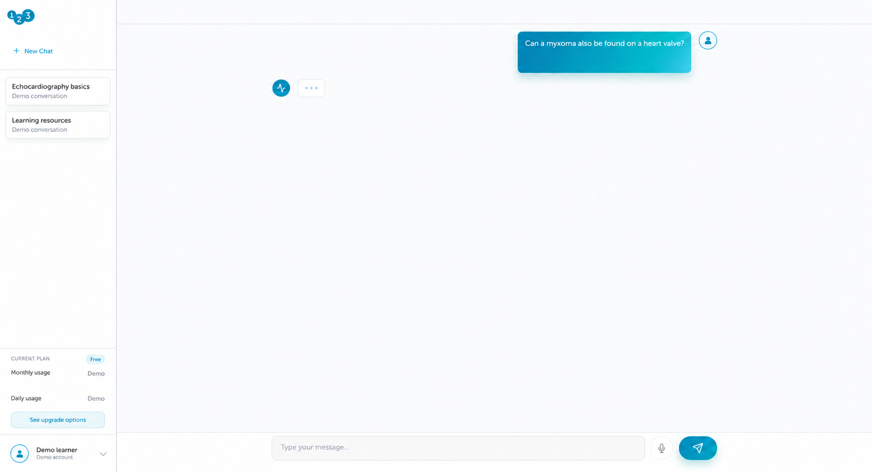 Anonymized SonoAssistant demonstration question with a loading response